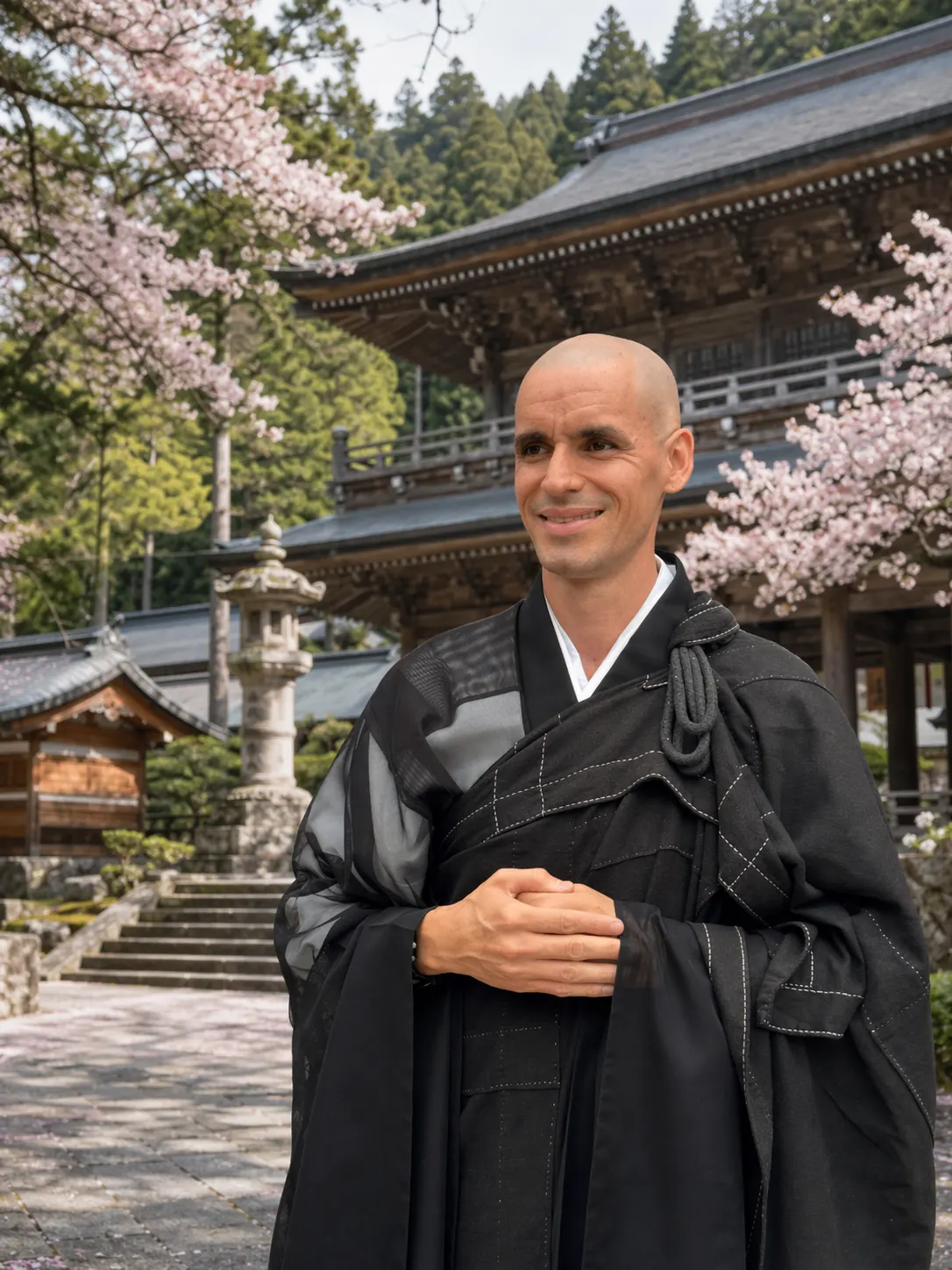 Monge Butsukei em um templo de tradição Soto Zen